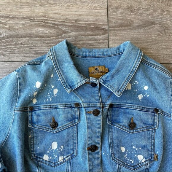 Royal Bones Paint Splatter Stretch Trucker Denim Jean  Jacket - Picture 7 of 15